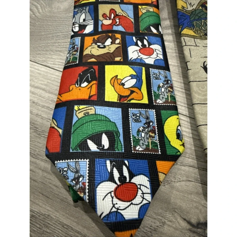 Looney Tunes Men's Neck Ties 1990s Warner Brothers Lot Of 3 Tweety, Bugs Etc